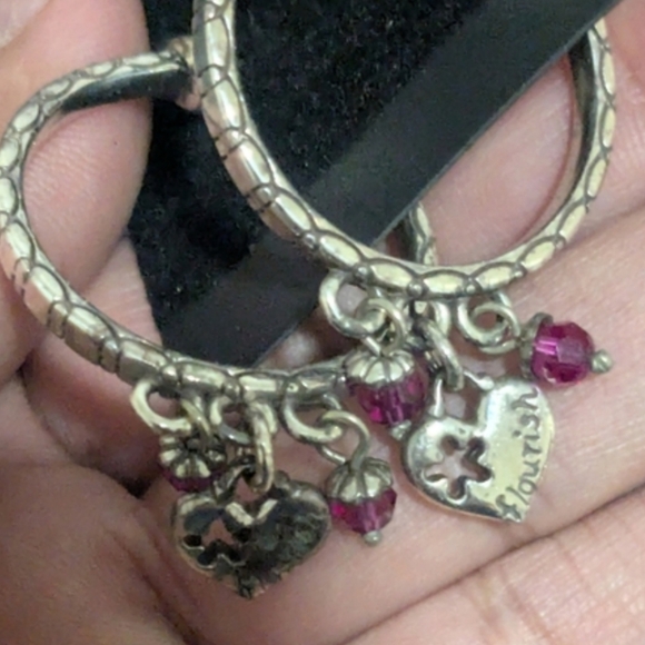 Brighton FLOURISH elegant silver hoop earrings with pink crystals and charms - Picture 3 of 9